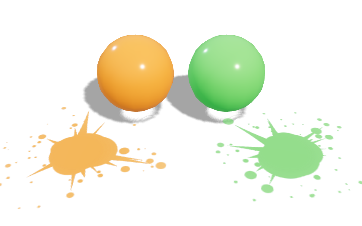 Orange and green paintballs with matching splats.