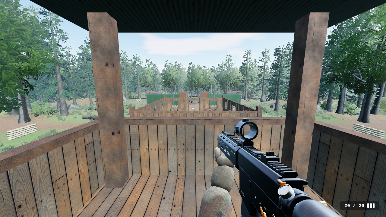 The view from the watchtower deck over the chest-high rail toward the fort.